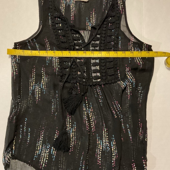 Meadow Rue Sheer Tank Top with Tassels Black with Multicolor Detail - Picture 4 of 7